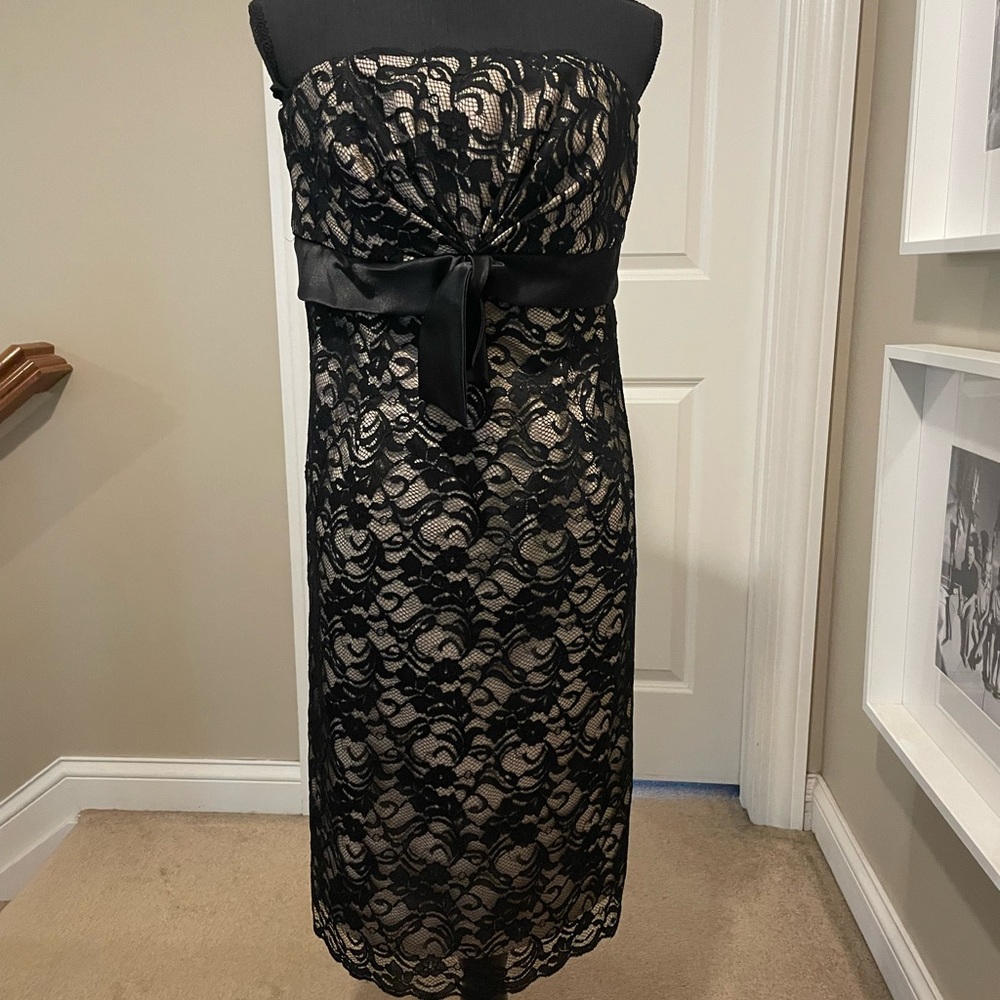 White House Black Market Black Tan Strapless Sheath Dress